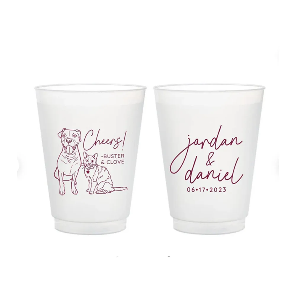 

Frosted Unbreakable Plastic Cup #213 - Custom Pet Illustration - Cheers - Wedding Favors, Frosted Cups, Beer Cups, Wedding Cups