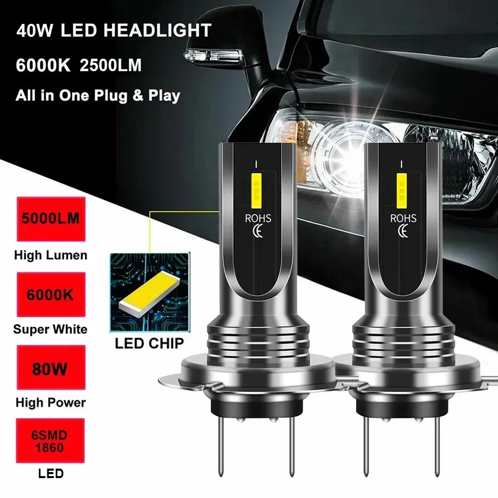 

2pcs Car LED Front Light LED Headlight Front 12V 120W Aluminum Alloy Bulbs Beam CSP H7 Xenon High/Low Kit 360 Degrees