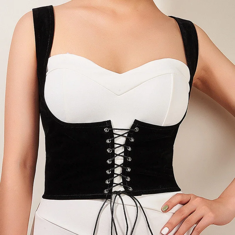 Women\'s Lace Up Corset Bustier Sexy Underbust Corsets Tops Spaghetti Strap Cami Crop Top Bralette Slimming Shaper Waist Belt