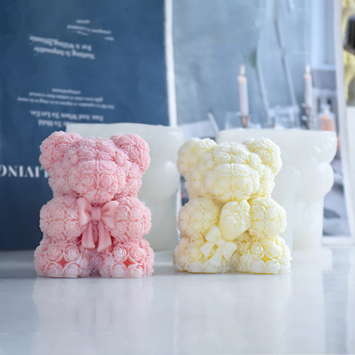 Rose Love Bear Plaster mold Bouquet Aromatherapy Candle tool Silicone mold furniture decoration couple birthday gift