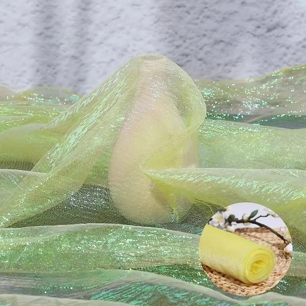 

100x140cm Rainbow Laser Yarn Fabric Wrinkled High-Density Organza Fabric Illusion Color Texture Designer Iridescent Organza