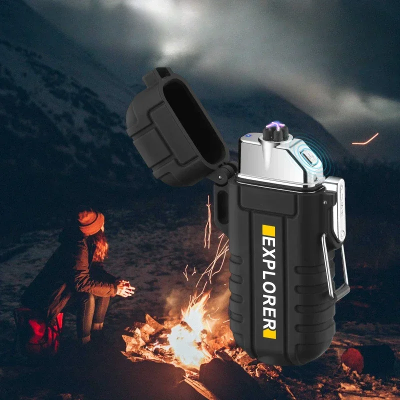 2026 New TYPE-C Rechargeable Double Arc with Light Cigarette Lighter Waterproof Portable Field Outdoor Camping Arc Lighter
