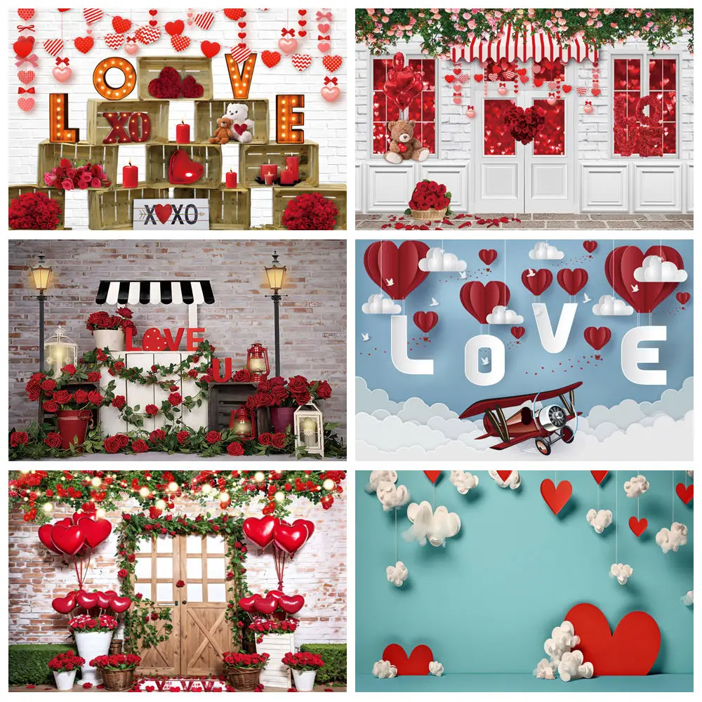 

Valentine's Day Photography Backdrop February 14 Romantic Valentine Red Love Heart Flower Store Wedding Party Photo Studio Props