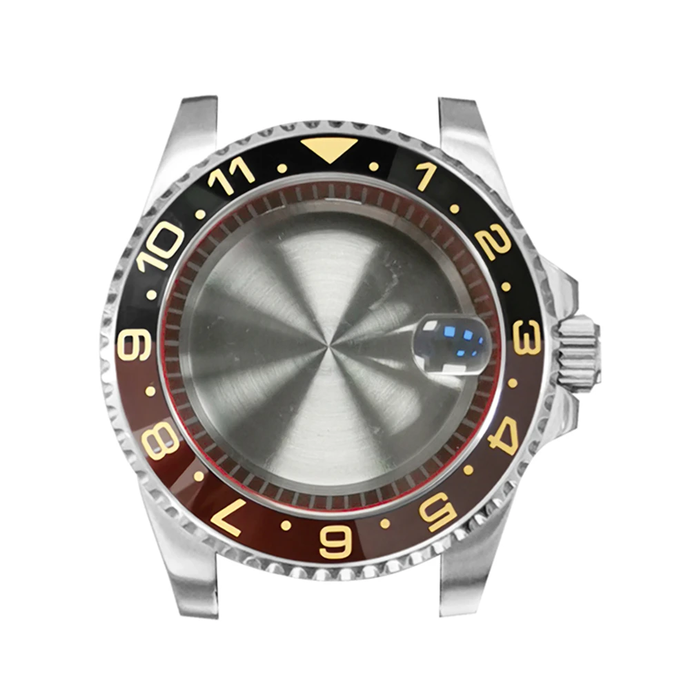 Professional 40mm Case SUB GMT Bezel Red Chapter Ring Magnifier Sapphire Glass 316L Steel Shell For NH35/NH36 Movement