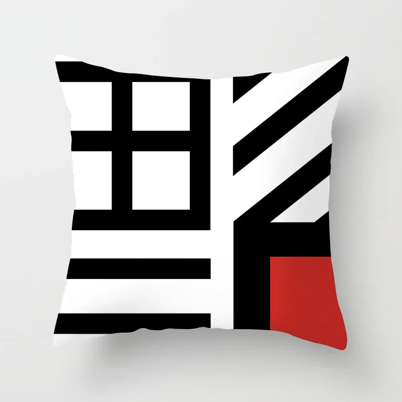 Red Geometric Cushion Cover 45X45 Pillowcase Decor Sofa  Polyester  Home