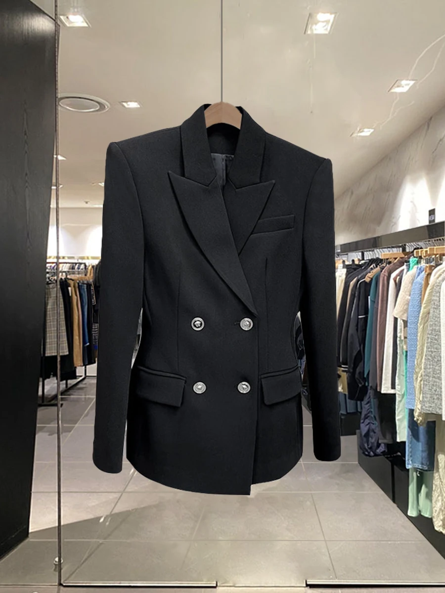 

Spring Autumn 2025 Women's Slim Fit Double Breasted Profional Suit Jaet New Korean Sle Versatile Bla High End Feel
