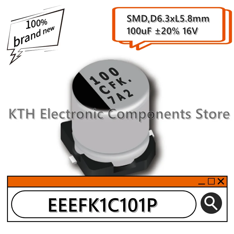 

50PCS EEEFK1C101P EEE-FK1C101P 100uF 16V new original SMD aluminum electrolytic capacitor 6.3x5.8mm screen printing 100 CFK