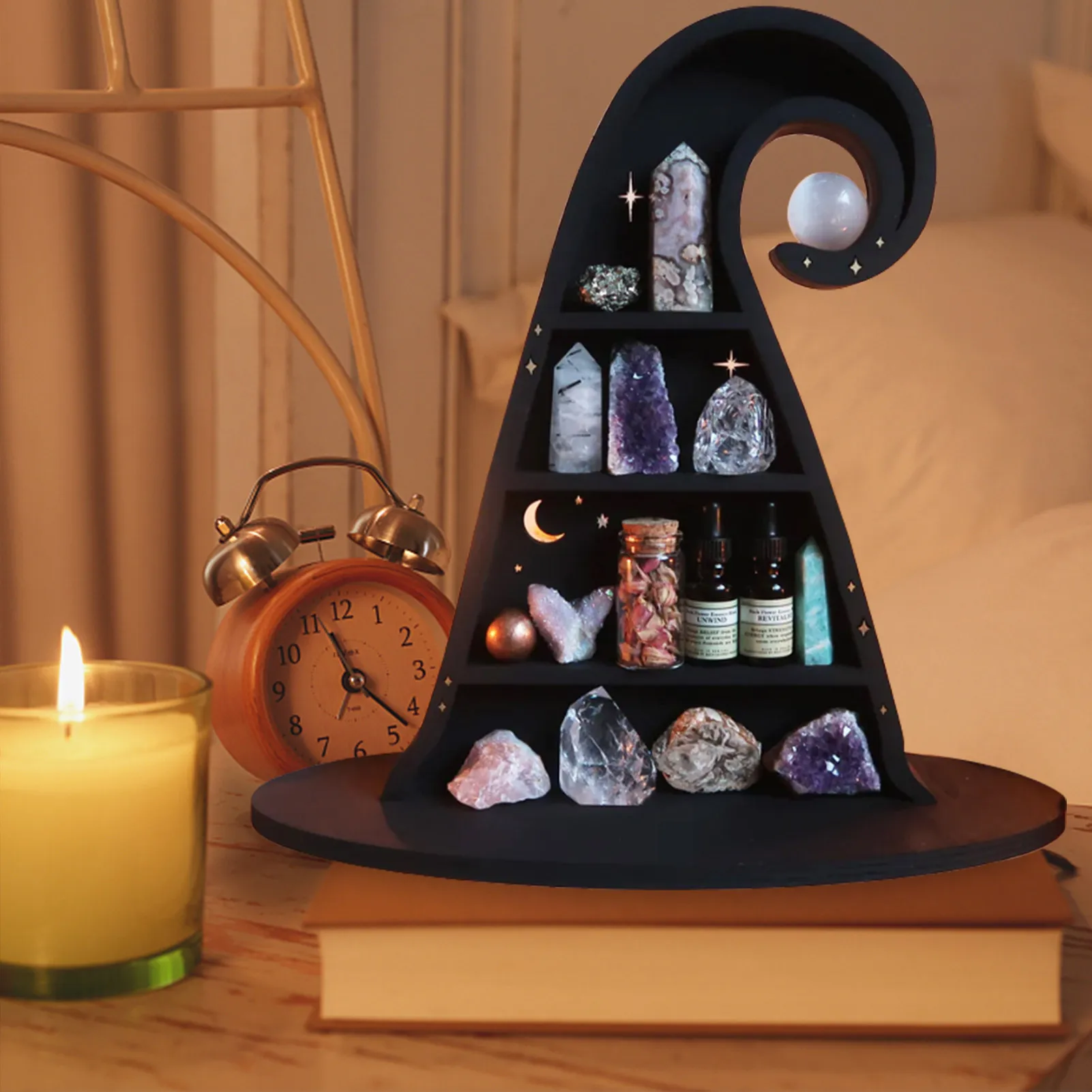 Unique Witch Hat Crystals Shelf Wall Decor Crystal Shelf Display Boho Shelves Essential Display Shelf for Bedroom Room Office