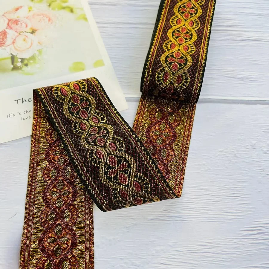 Cinta Jacquard tejida de estilo étnico, accesorios de ropa, flores verdes clásicas, ancho de 5 CM, LS-2189, 10 yardas/lote