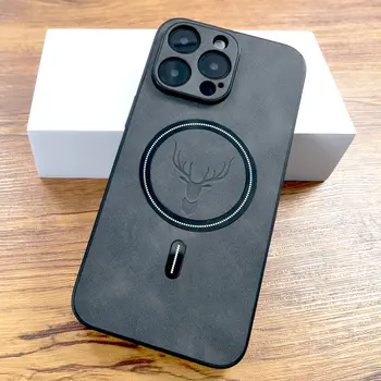 Luxusní PU kožené pouzdro s motivem jelena pro iPhone 17 Air 16 15 14 13 12 11 Pro Max Plus 16E 15Pro 14Pro 13Pro MagSafe bezdrátové nabíjení 8 nejlepší prodej Kryt baterie Zoom F1 - №6