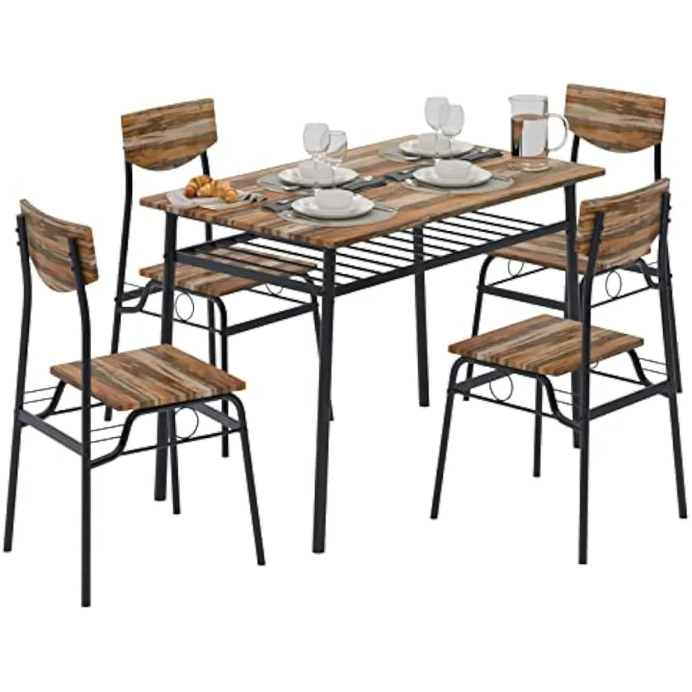 

5-Piece Kitchen Dining Room Table Sets, Table and 4 Chairs for 4, 47.25’’ Space-Saving Set for Restaurant, Coffee Shop, Living
