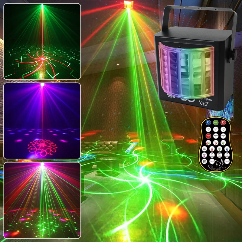 YSH LED RGB Mini Butterfly Lamp DJ Disco Laser Light Sound-Activated with Remote Control for Indoor/Outdoor Christmas Parties