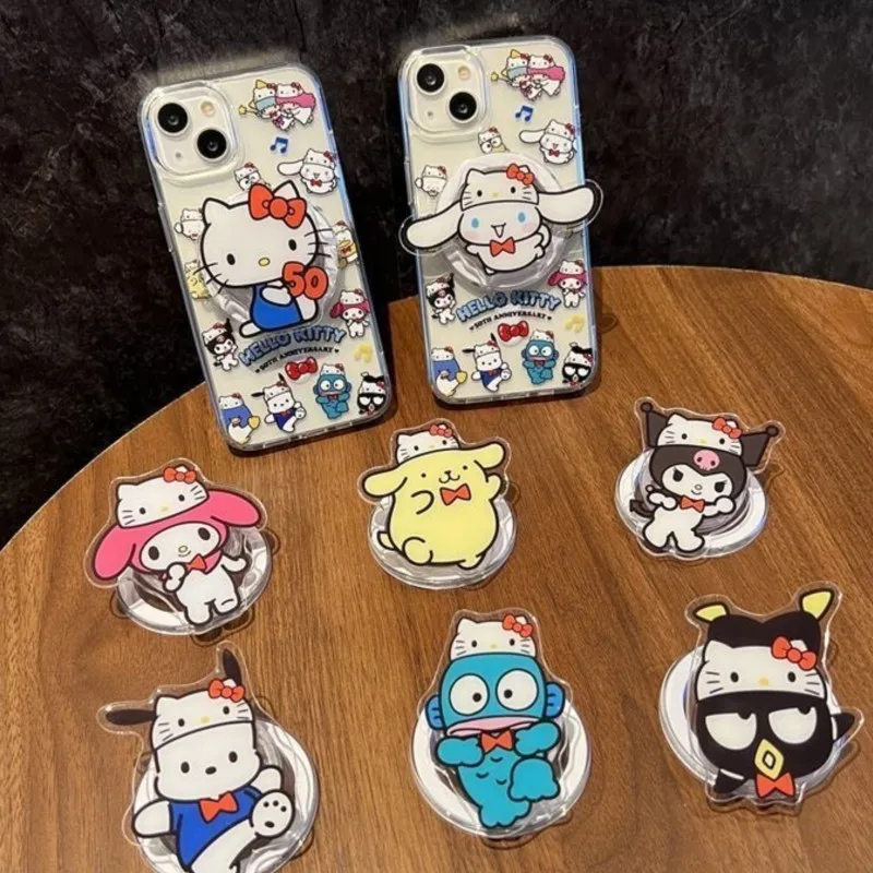Милый магнитный держатель для телефона Sanrio Grip Tok Kawaii Hello Kitty Cinnamoroll Kuromi для Magsafe, складная подставка, прозрачный, для iPhone 18