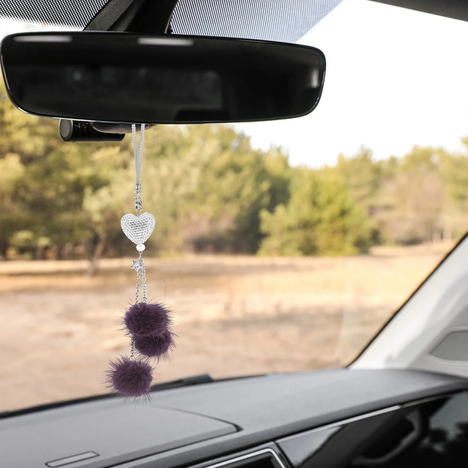 

Rhinestone Heart Car Hanging nament Purple Tassel Pendant Rear View Mirror Decorations Interior Accessories CarMirror