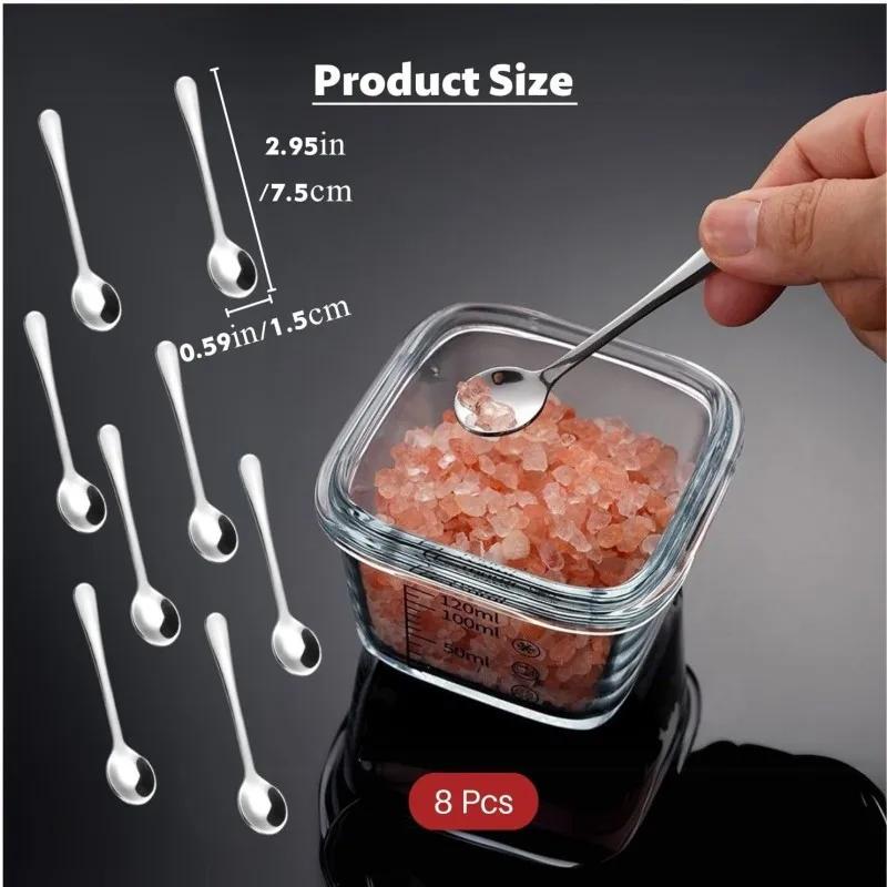 【8-Count 304 Stainless Coffee  Scoop 】Teardrop Design Small Spoons for  Spices,Dessert, Tea-Rust-Proof Kitchen for Commercial