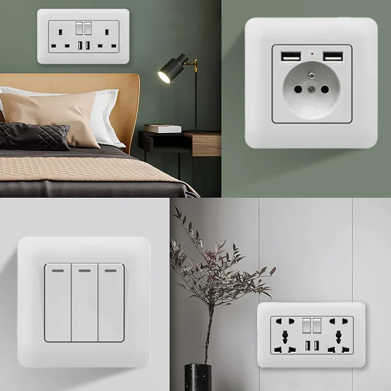 EU/UK/RU Russian Standard Wall Socket With USB Type-c Interfaces Light Switches Panel Off/on Switch TV Telephone Outlets