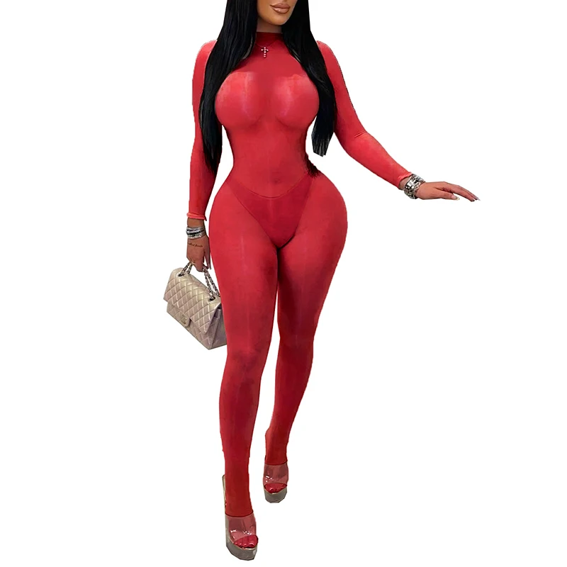 Combinaison moulante transparente à manches longues pour femme OMSJ, tenue de soirée sexy, combinaison de club de nuit attrayante