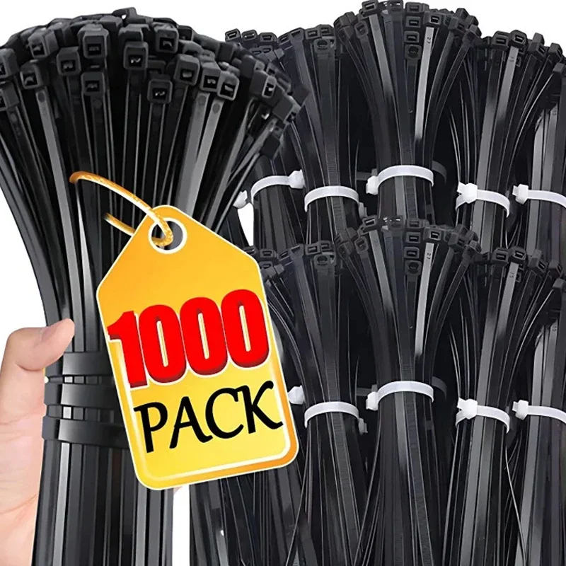 1000/100Pcs Plastic Nylon Cable Ties Self-locking Cord Ties Straps Adjustable Cables Fastening Loop Home Office Wire Zip Ties