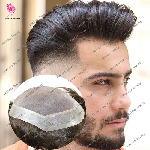 Negro Rubio marrón línea de cabello Natural peluquín duradero para hombres Mono y NPU 100% pelucas de cabello humano masculino prótesis de sistema recto/onda para hombre