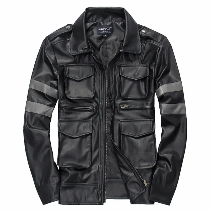 ليون كوبر سترة زي تنكري للرجال ، معطف جلد صناعي غير رسمي ، زي هالوين ، لعبة ، مقيم ، ملابس خيالية ، 4