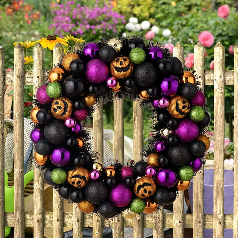 Spooky Pumpkin Wreath for Halloween Decorations and Ghost Festival Celebrations