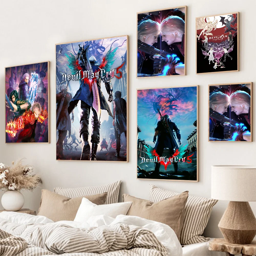 D-Devil May Cry-S Self-adhesive Art Poster Waterproof Paper Sticker Coffee House Bar Posters Wall Stickers