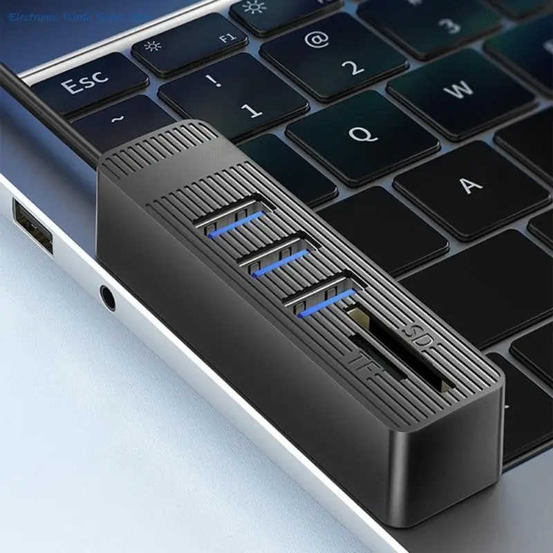 A3PD USB2.0 to USB A Expander Hubs Card Slot Fast 480Mbps Transfer Rate