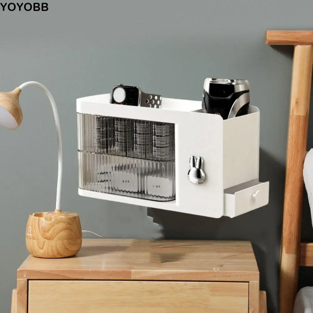 

Wall-Mounted Data Cable Storage Box Rotatable Large Capacity Cosmetic Storage Box with Compartments Space Saving Desktop Shelves