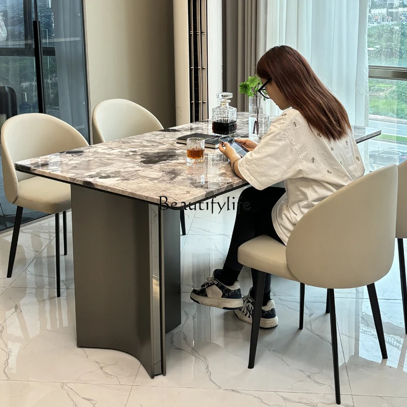 

5Marble dining table light luxury rectangular household high-end natural microcrystalline stone
