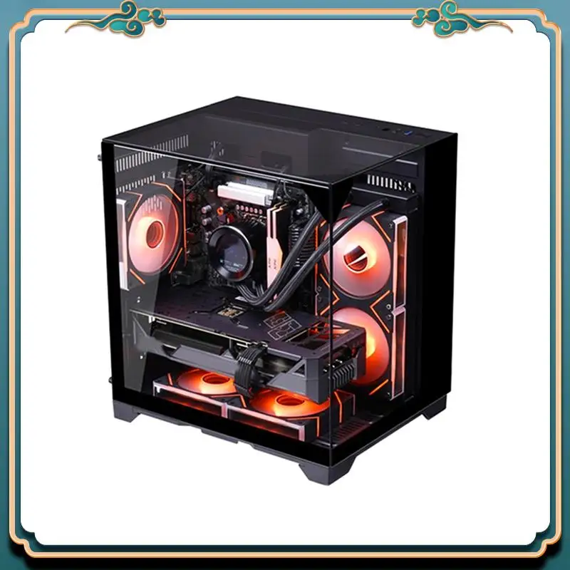 ABJG-PC Case Sea View Room Gaming Computer Desktop M-ATX Motherboard Double-Sided Tempered Glass PC Gamer Cabinet
