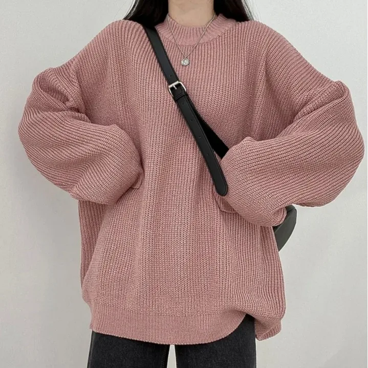 Elegancki sweter na jesień i zimę, swobodny, podstawowy, dzianinowy, luźny krój, wkładany przez głowę, uniwersalny top dla młodszej wyglądającej postaci.