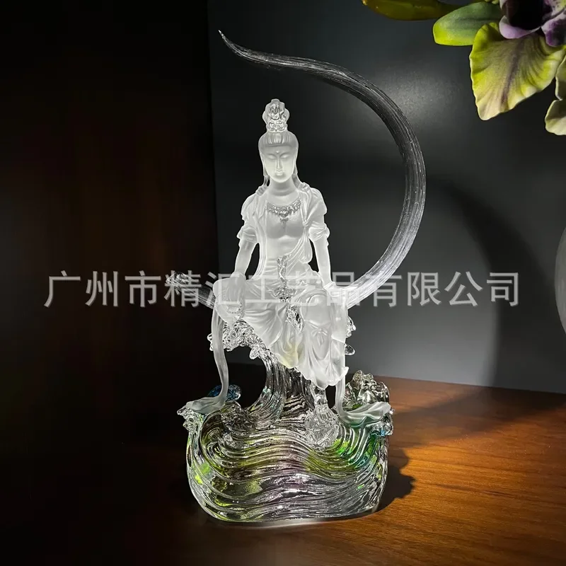 Glazed Shuiyue Guanyin Bodhisattva Statue Ceramic Buddha Figure for Home Temple Hall Decoration Worship Ornament Religious