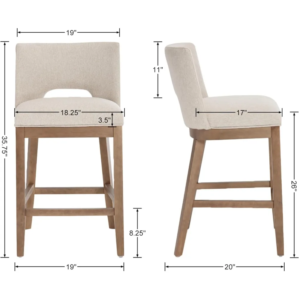 Conjunto de bancos de bar de 4, bancos de bar com altura de balcão de 26", bancos de bar estofados em linho com encosto aberto para ilha de cozinha/pub doméstico