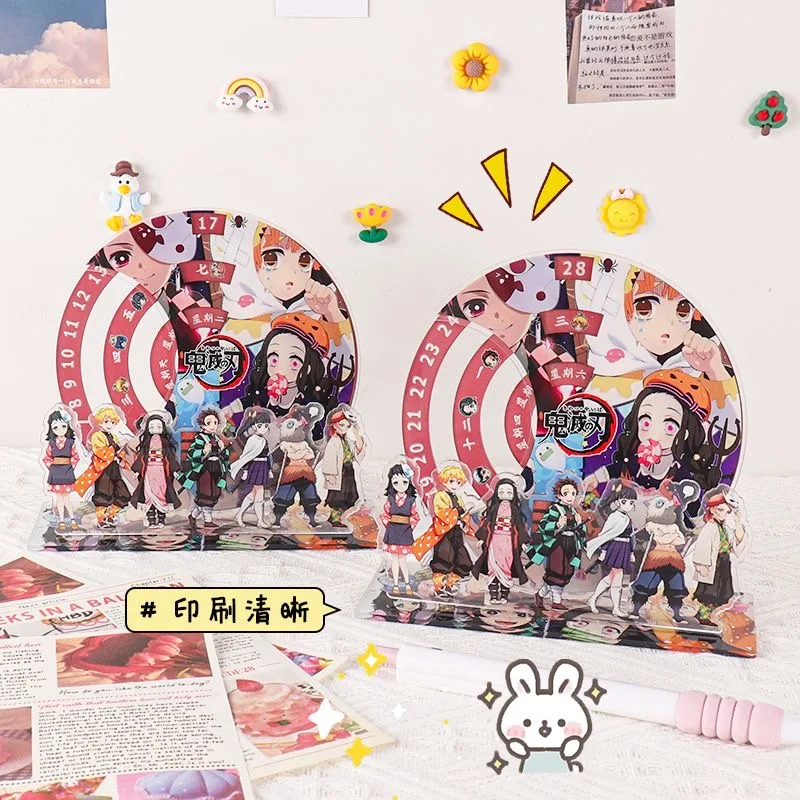 Calendario giratorio con hoja de aniquilación fantasma, calendario de escritorio acrílico circundante, placa de pie de forma humana, regalo de Cosplay