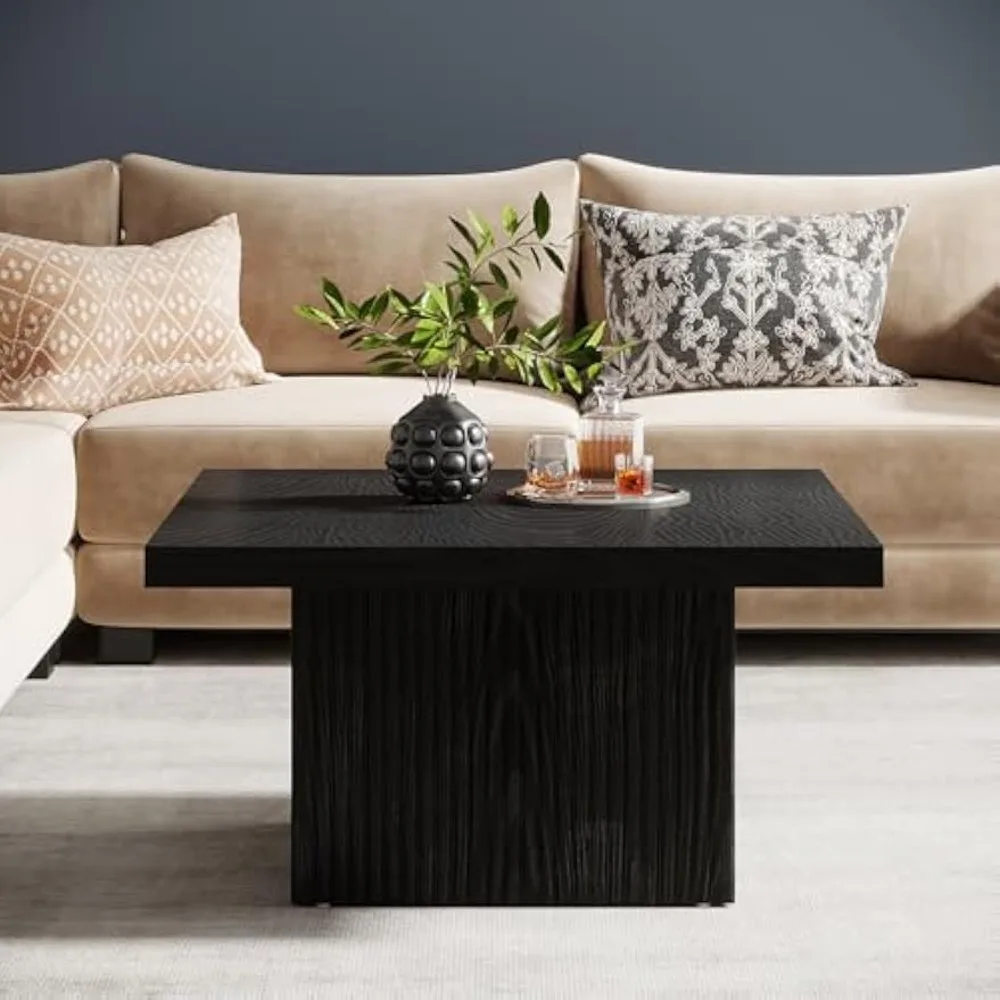 Square Coffee Table, 31.5-inch Fluted Coffee Table, Mid-century Modern Living Room Table, Large Cocktail Table For Living Room,