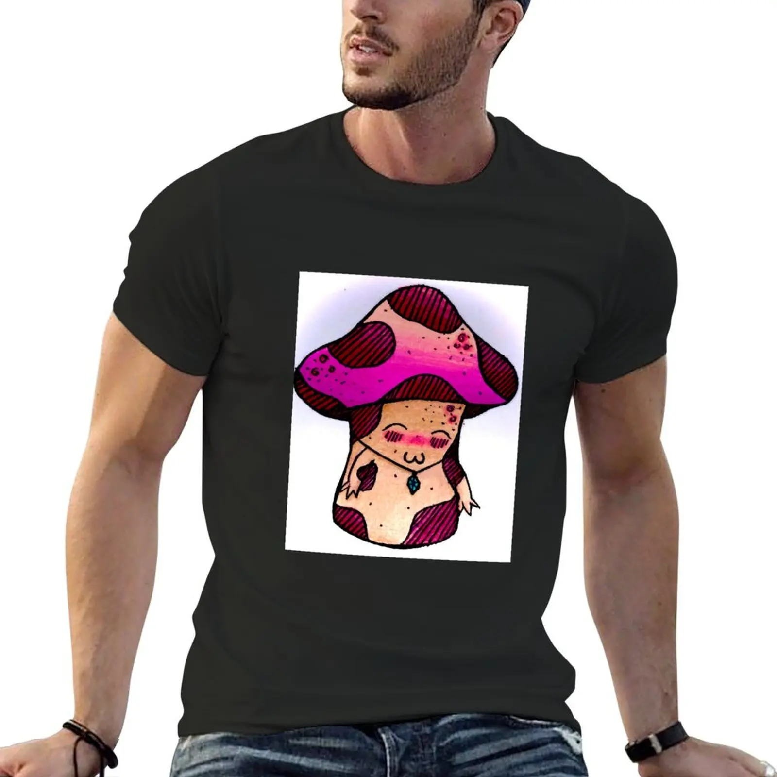 Mushroom with Crystal Necklace Colored T-Shirt anime anime clothes korean fashion T-shirts for men cotton