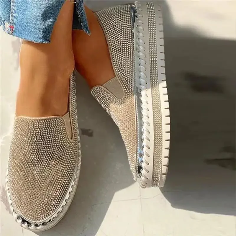 Ladies Flat Sequined Sneakers Casual Women\'s Mesh Lace-up Fine Diamond Sequins Thick-soled Comfortable  Vulcanized Shoes