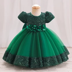 Baby Girls Green Christmas Dress Sequins Tulle Infant Baby 1st Birthday Princess Party Dresses For Girl Wedding Prom Gown 0-4Y