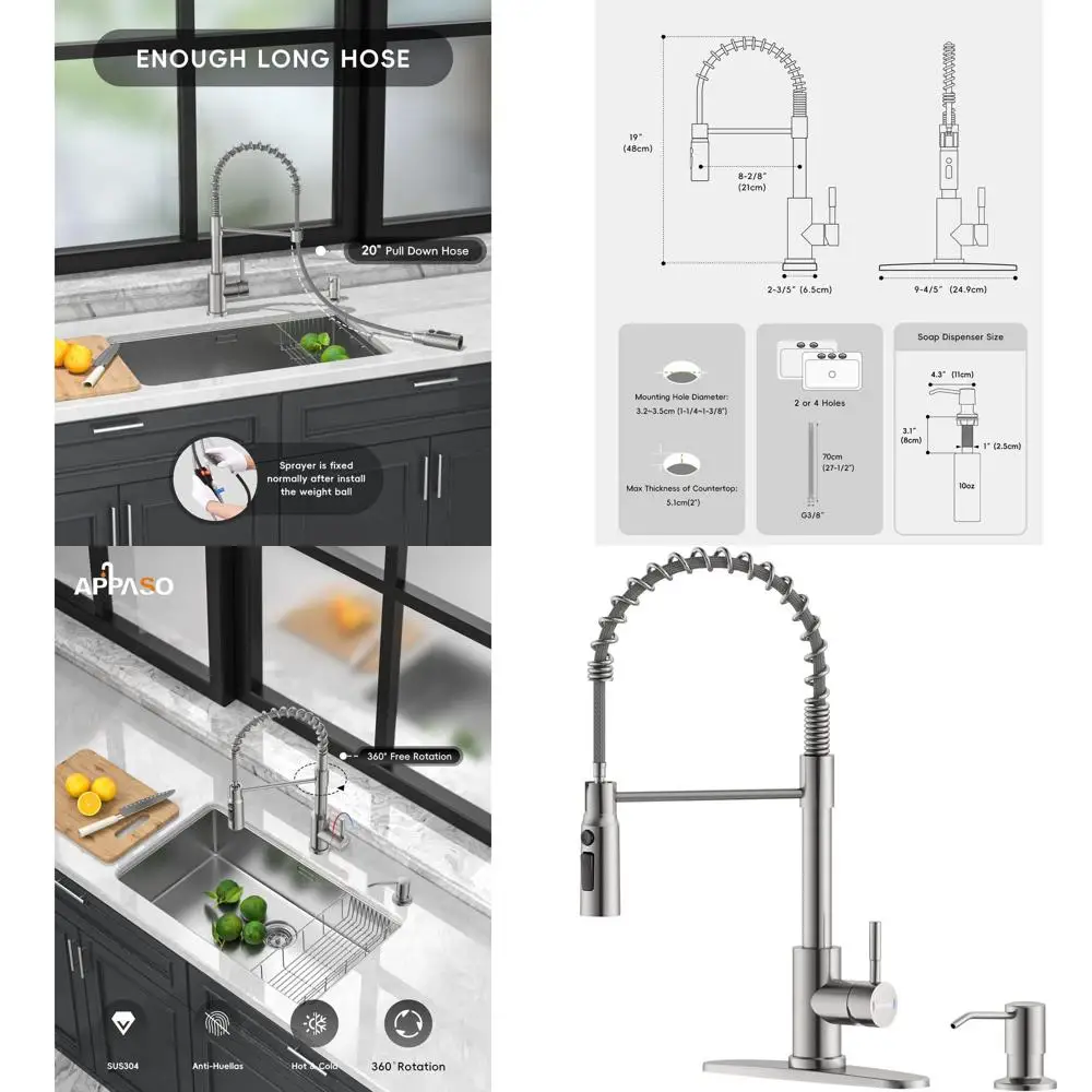 

Выдвижной смеситель-распылитель с дозатором мыла, одной ручкой с высокой дугой, матовый никель, простая установка для кухонных мойков с 1-4 отверстиями