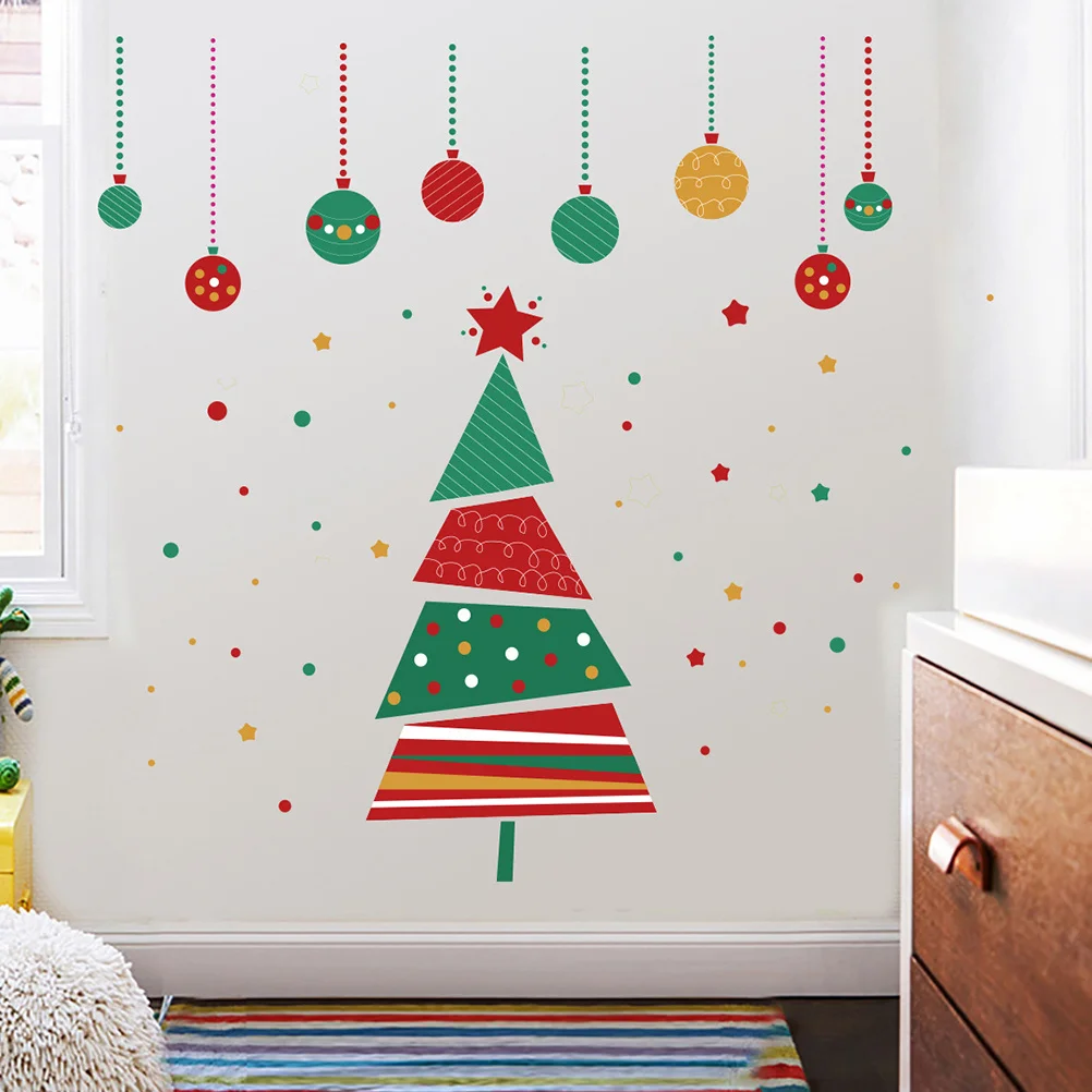 

4Pcs Christmas Tree Sticker Colorful Ball Wall Decoration Self-Adhesive Window Decal Festive Party Supplies Room