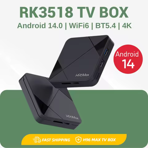 H96 MAX RK3518 Smart TV Box 4K Android 14.0 Rockchip 3518 Quad Core Wifi6 Bluetooth 5.4 3D Google Voice Assistant Set Top Box