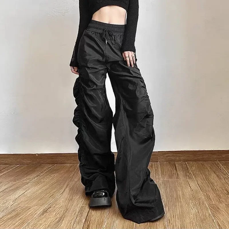 Pants Women Punk Style Solid Minimalist American Harajuku Hipster Baggy Y2k Fashion Gothic Casual Shirring Aesthetic Streetwear