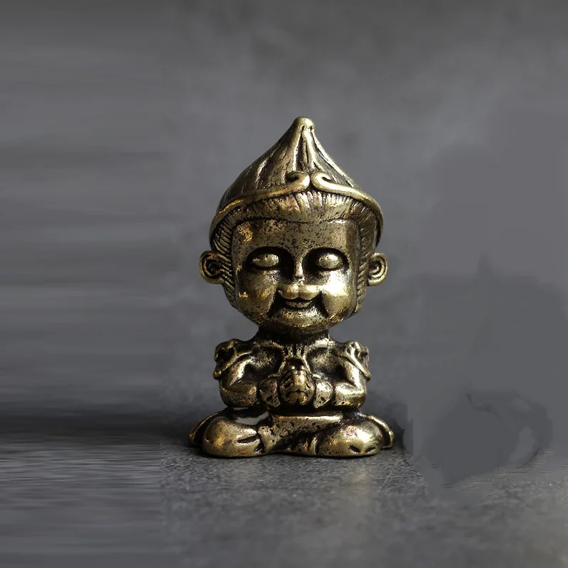 Solid Brass Monkey King Figurine Vintage Q Version Statue Tea Pet Desktop Collectible Ornament  Zen Style Tea Tray Accessory