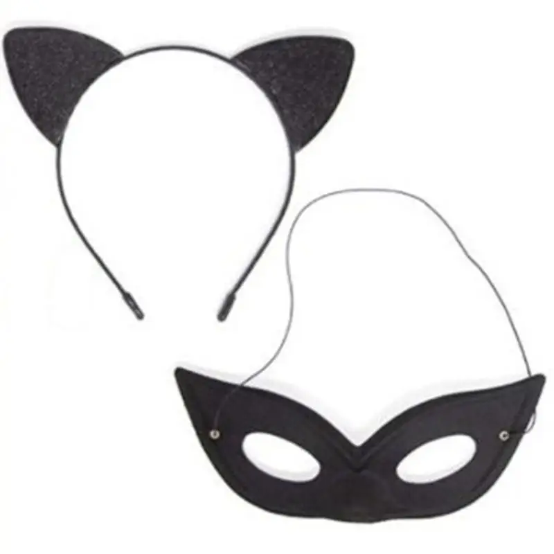 R1WE elegancka opaska na uszy kota z maską dla dorosłych impreza z okazji Halloween przebranie na karnawał akcesoria do włosów