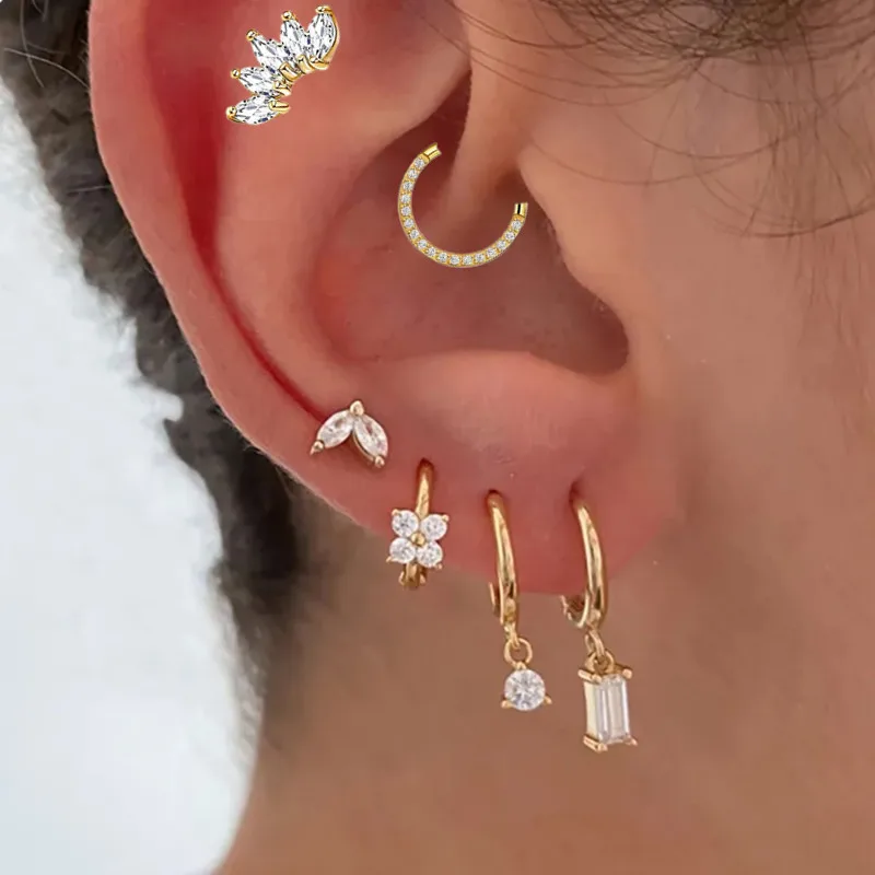 2PC ze stali nierdzewnej małe kolczyki obręcz dla kobiet malutki kryształ cyrkonia wisiorek kolczyki na chrząstkę Piercing biżuteria