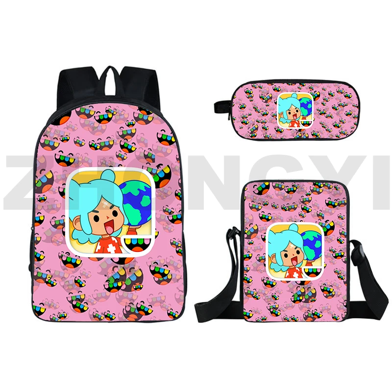 New Anime Toca Life World Game 3D Backpacks Teens Girl 3 Set Toca Boca Print Pattern Bookbag Cute Cartoon Canvas Bags for Women