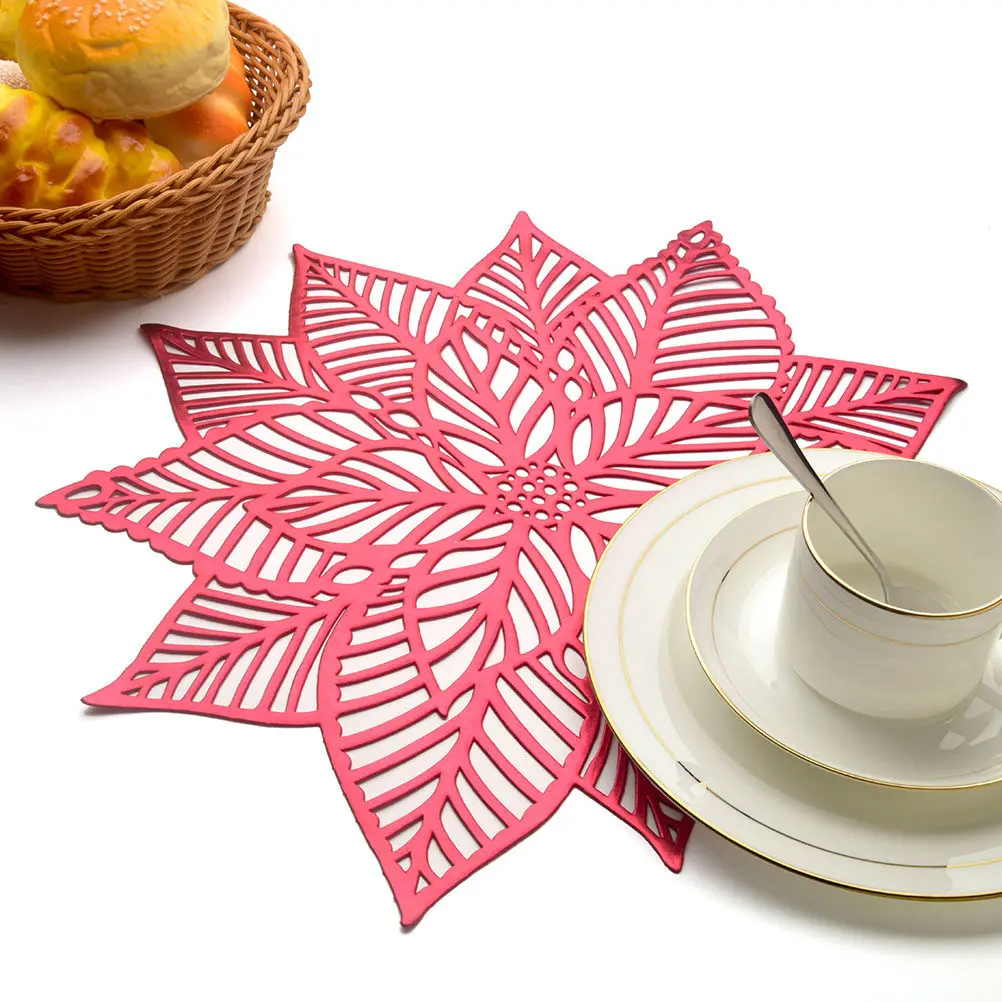 2Pcs Hollow Xmas Place Mat Premium PVC Table Mat High Temperature Resistant Anti Slip Decorative Placemat for Kitchen Dining