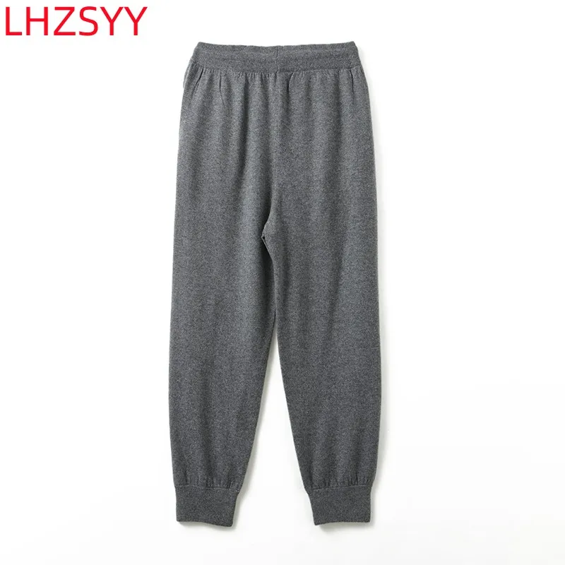 LHZSYY Pure Cashmere Pants Autumn Winter New Men\' Elastic Waist Cashmere Pants Youth High-End Warm Outside Leggings Thick Casual