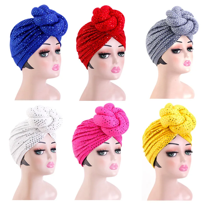 Neue Große Verknotet Turban Pailletten Hijab Hut Frauen Afrikanische Headtie Muslimischen Kopftuch Mützen Motorhaube Chemo Kappe Haarausfall Turbante Mujer