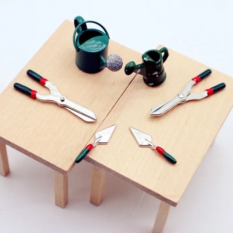 Kawaii 1:12 Dollhouse Mini Garden Simulation Water Bottle Iron Scissors Shovel Tiny Ornaments for Outdoor Micro Landscape Decor